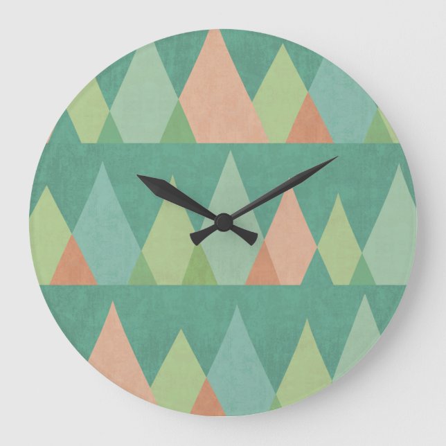 Southwest Geo Step | Teal Triangle Pattern Large Clock (Front)