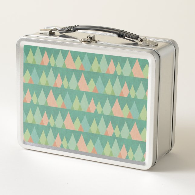 Southwest Geo Step | Teal Triangle Pattern Metal Lunch Box (Front)