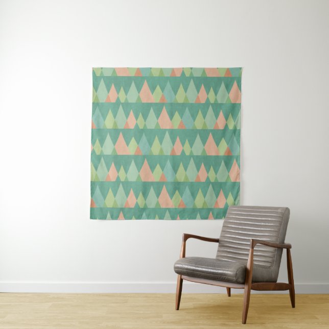 Southwest Geo Step | Teal Triangle Pattern Tapestry (In Situ (Horizontal))