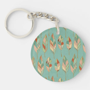 Southwest Geo Step Watercolor Feather Pattern Key Ring