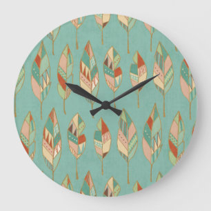 Southwest Geo Step   Watercolor Feather Pattern Large Clock