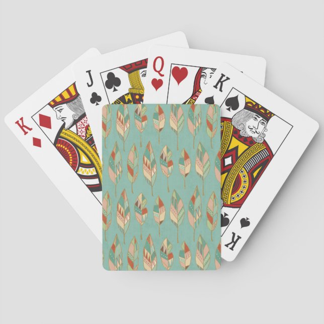 Southwest Geo Step | Watercolor Feather Pattern Playing Cards (Back)