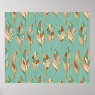 Southwest Geo Step   Watercolor Feather Pattern Poster