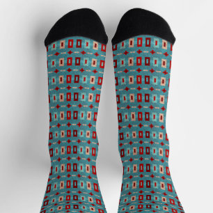 Southwest Geometric Stripes Turquoise and Red Sock