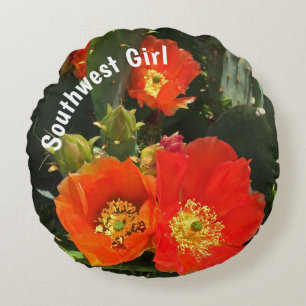 Southwest Girl Cactus Flower Photo Desert Floral Round Cushion