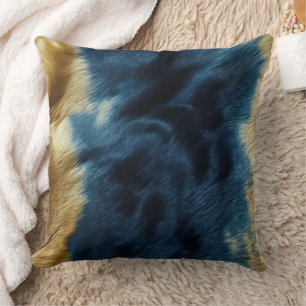 Southwest Gold Blue Cowhide Cushion