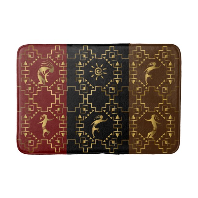 Southwest Golden Dancing Kokopellis Bath Mat (Front)