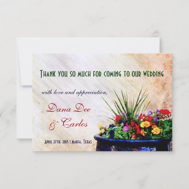 Southwest-inspired Wedding Gift Bag Thank You Card (Front)