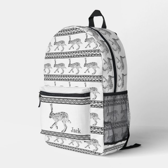 Southwest Jackrabbit and Geometric Personalised  Printed Backpack (Back Corner Right)