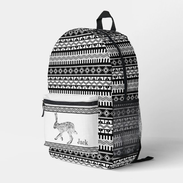 Southwest Jackrabbit and Geometric Personalised  Printed Backpack (Back Corner Right)
