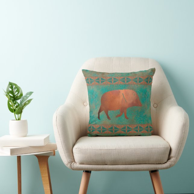 Southwest Javelina Daddy Copper Teal Pattern 16in Cushion (Chair)