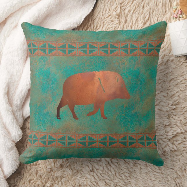 Southwest Javelina Daddy Copper Teal Pattern 20in Cushion (Blanket)