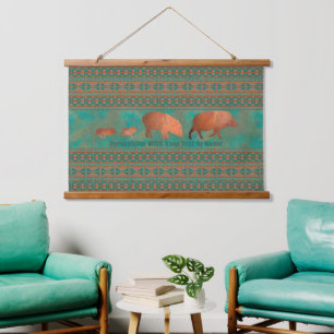 Southwest Javelina Family Copper Teal Personalised Hanging Tapestry