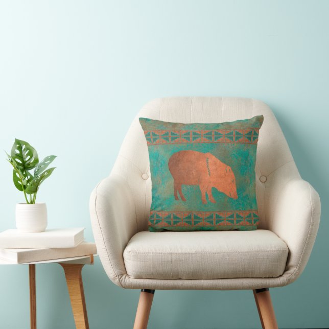 Southwest Javelina Mama Copper Teal Pattern 16in Cushion (Chair)
