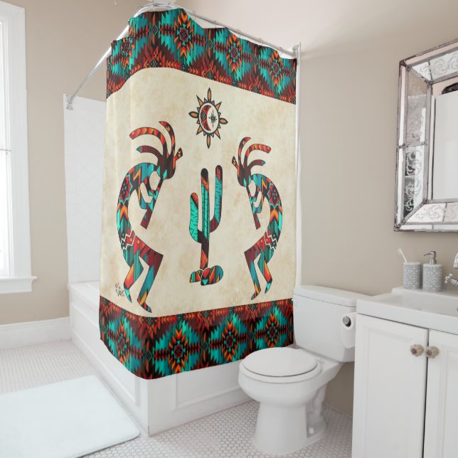 Southwest Kokopell And Cactus Shower Curtain (In Situ)