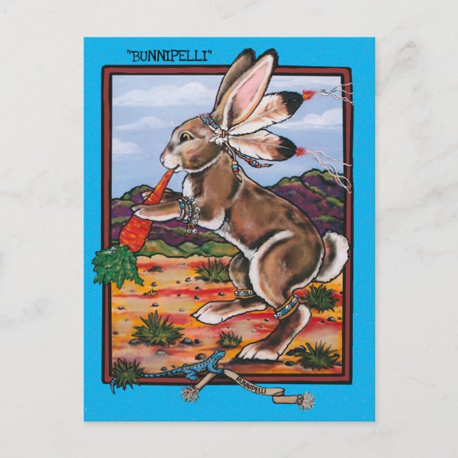 Southwest Kokopelli Bunnipelli Rabbit Whimsical  Postcard (Front)