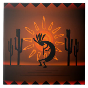 Southwest Kokopelli Desert Sunset Brown 6" Ceramic Tile
