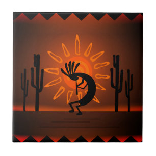 Southwest Kokopelli Desert Sunset Brown Ceramic Tile