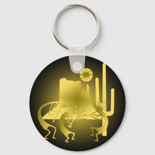 Southwest Kokopelli in Black & Gold Key Ring