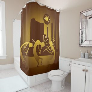 Southwest Kokopelli in Bronze and Gold Shower Curtain