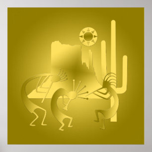 Southwest Kokopelli in Gold Poster