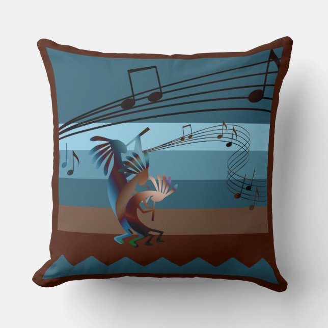 Southwest Kokopelli Music Throw Pillow (Front)