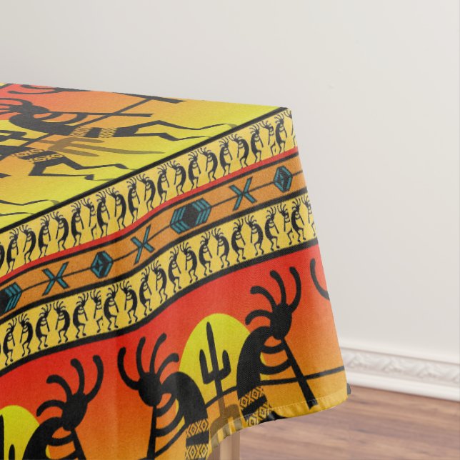 Southwest Kokopelli Pattern Yellow And Red Tablecloth (In Situ)