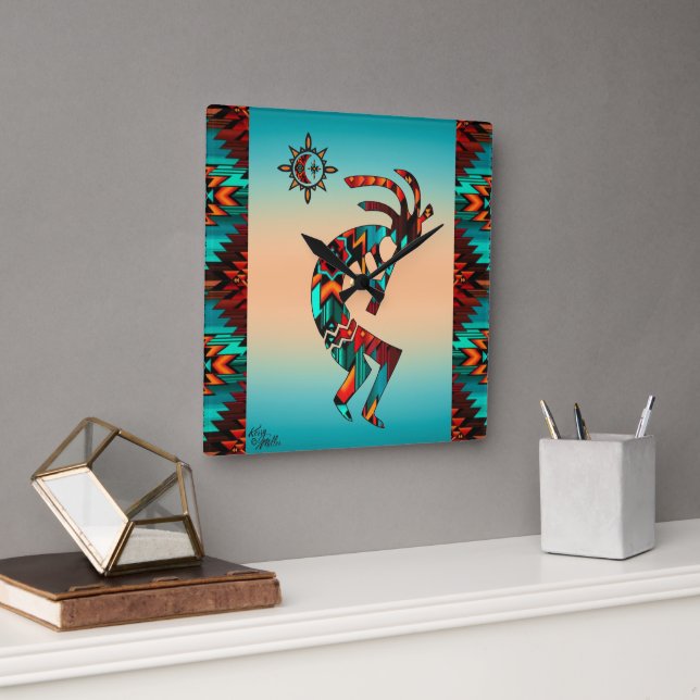 Southwest Kokopelli Playing The Flute Wall Clock (Office)