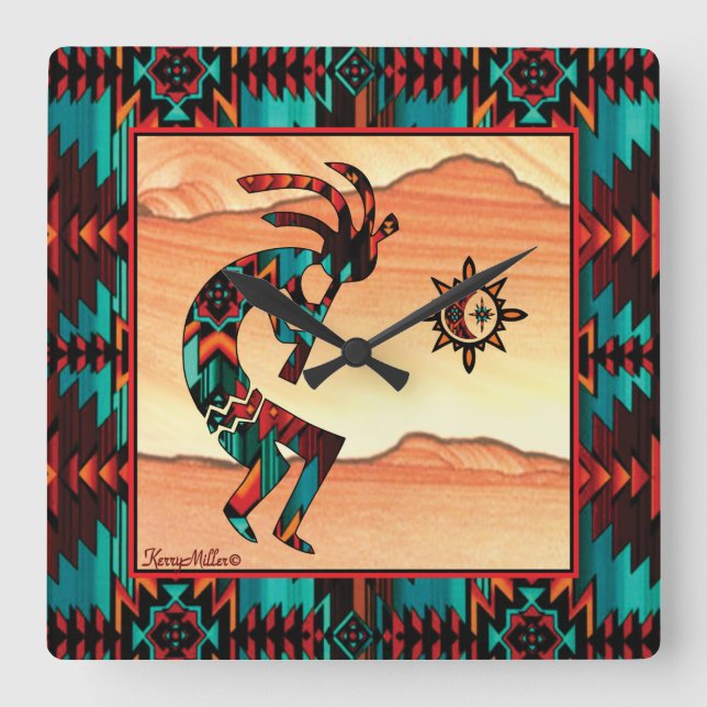 Southwest Kokopelli Square Clock (Front)