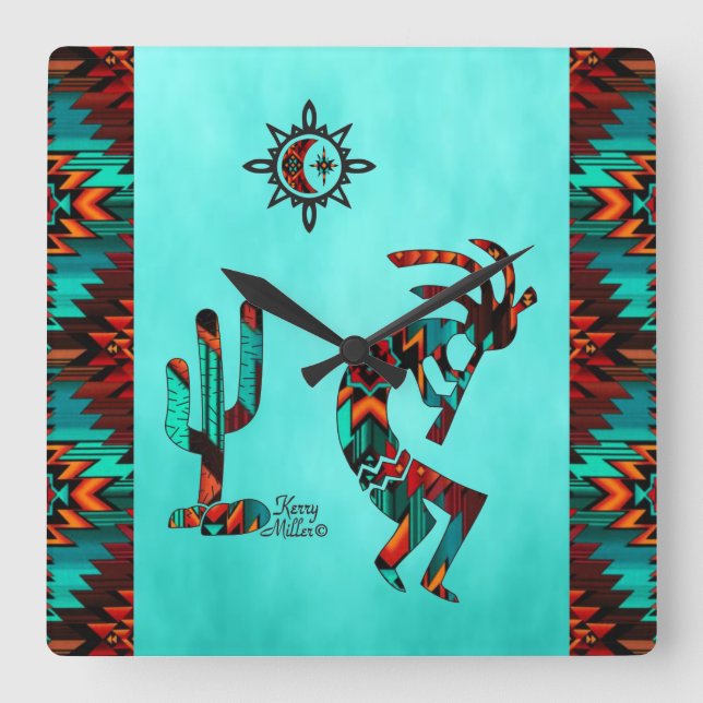 Southwest Kokopelli  Square Wall Clock (Front)