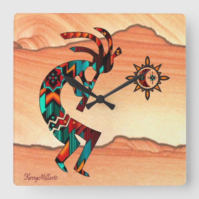 Southwest Kokopelli Square Wall Clock (Front)