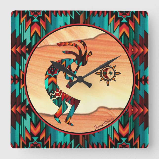 Southwest Kokopelli Square Wall Clock (Front)