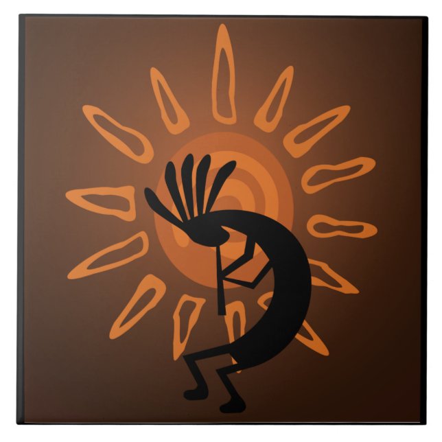 Southwest Kokopelli Sun Rustic Large Tile (Front)
