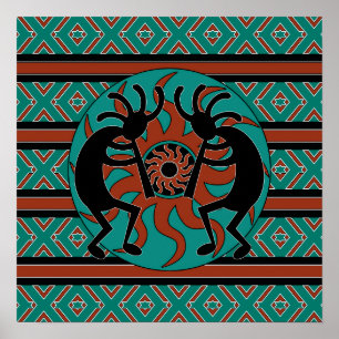 Southwest Kokopelli Turquoise  Wall Art Poster