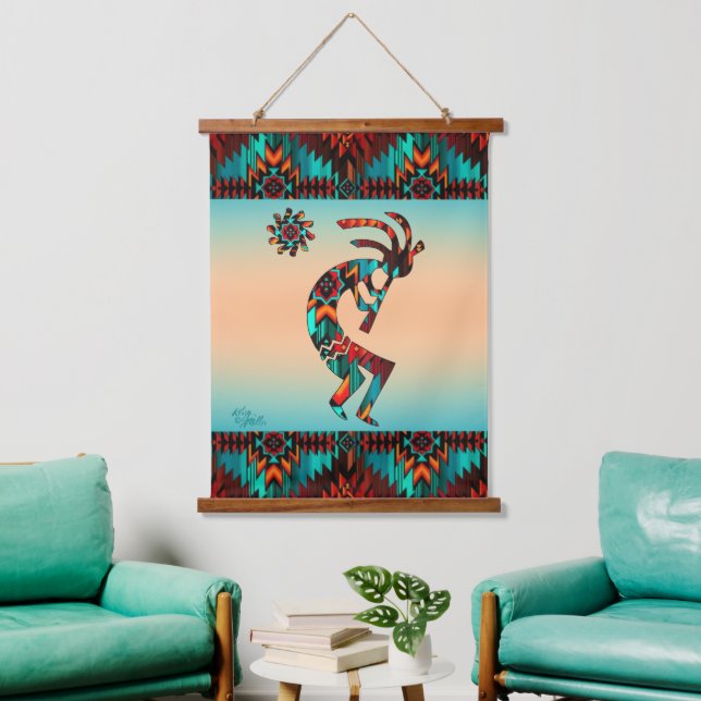 Southwest Kokopelli Wood Topped Wall Tapestry (Living Room)