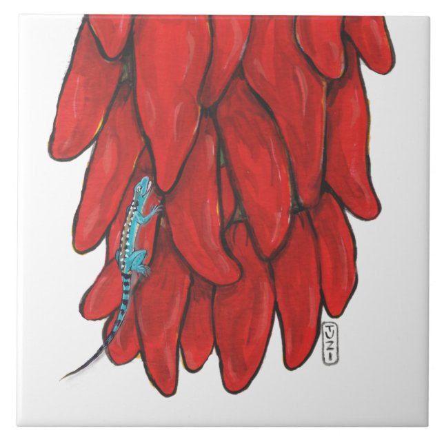 Southwest Lizard & Red Chile Pepper Ristra Mural Ceramic Tile (Front)