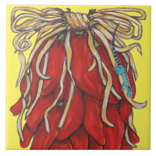 Southwest Lizard Red Chilli Pepper House # Top Ceramic Tile