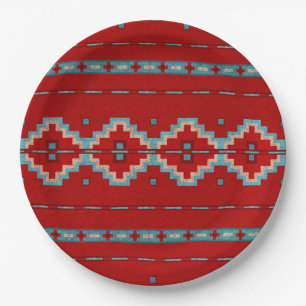 Southwest Mesas Red and Turquoise Geometric Design Paper Plate