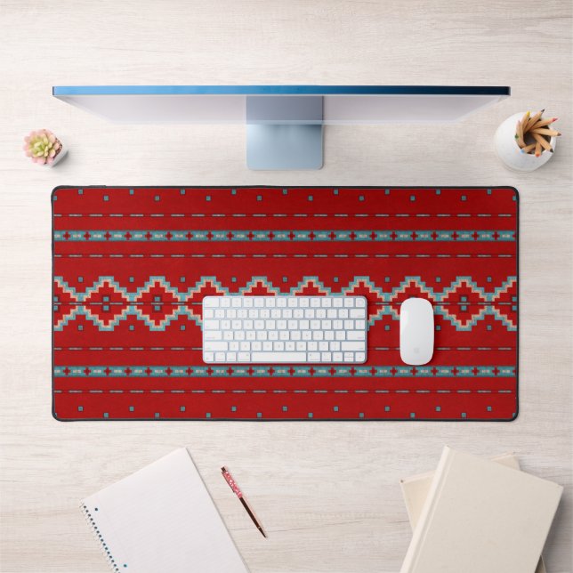 Southwest Mesas Red and Turquoise Geometric Print Desk Mat (Office 1)