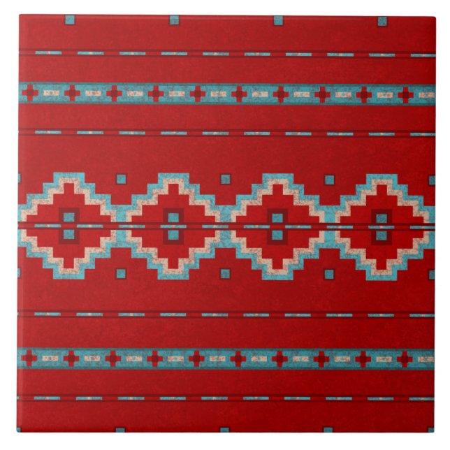 Southwest Mesas Red & Turquoise Ceramic Tile (Front)