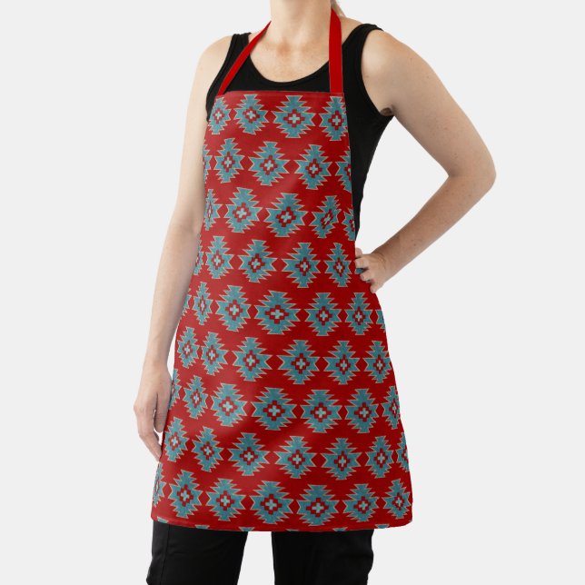 Southwest Mesas Red & Turquoise Geometric Design Apron (Insitu)