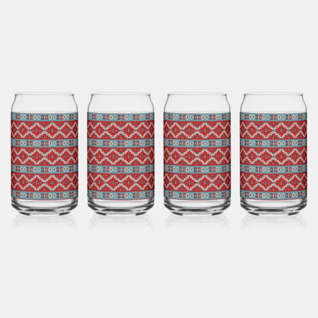 Southwest Mesas Red & Turquoise Geometric Pattern Can Glass (Left)