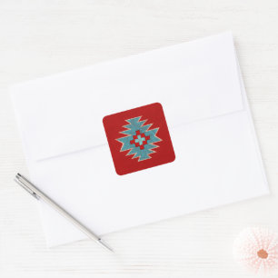 Southwest Mesas Red & Turquoise geometric pattern Square Sticker
