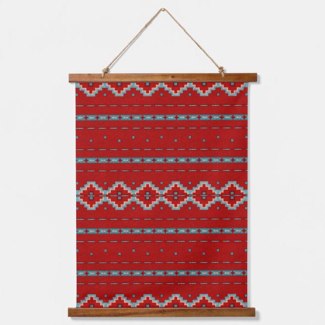 Southwest Mesas Red & Turquoise Geometric Print Hanging Tapestry (Front)