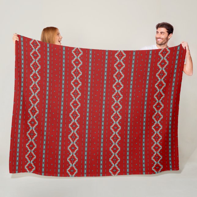 Southwest Mesas Red & Turquoise Large Fleece Blanket (In Situ)
