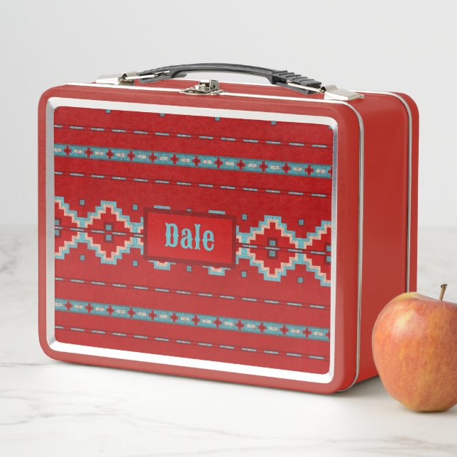 Southwest Mesas Red & Turquoise Metal Lunch Box (In Situ)
