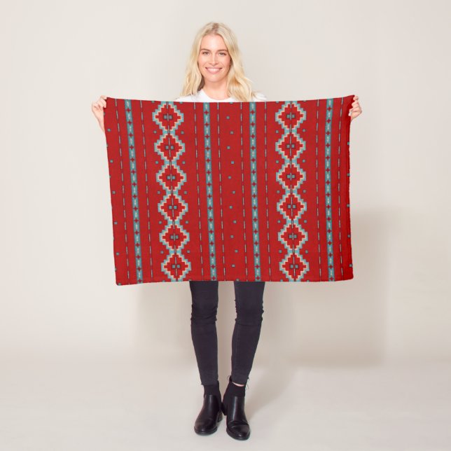 Southwest Mesas Red & Turquoise Small Fleece Blanket (In Situ)