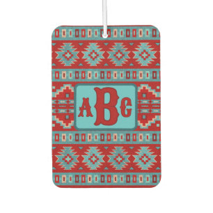 Southwest Mesas Turquoise and Red Design Monogram Car Air Freshener