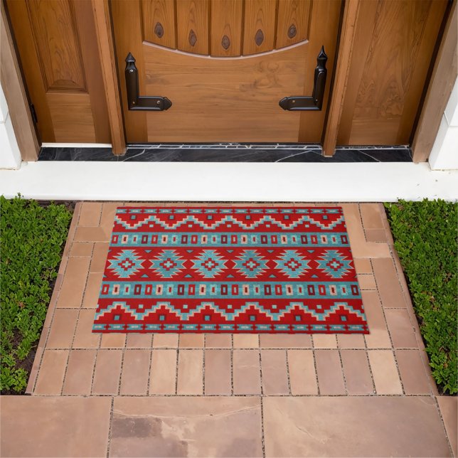 Southwest Mesas Turquoise & Red Doormat (Outdoor)