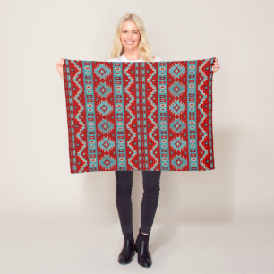 Southwest Mesas Turquoise & Red Fleece Blanket